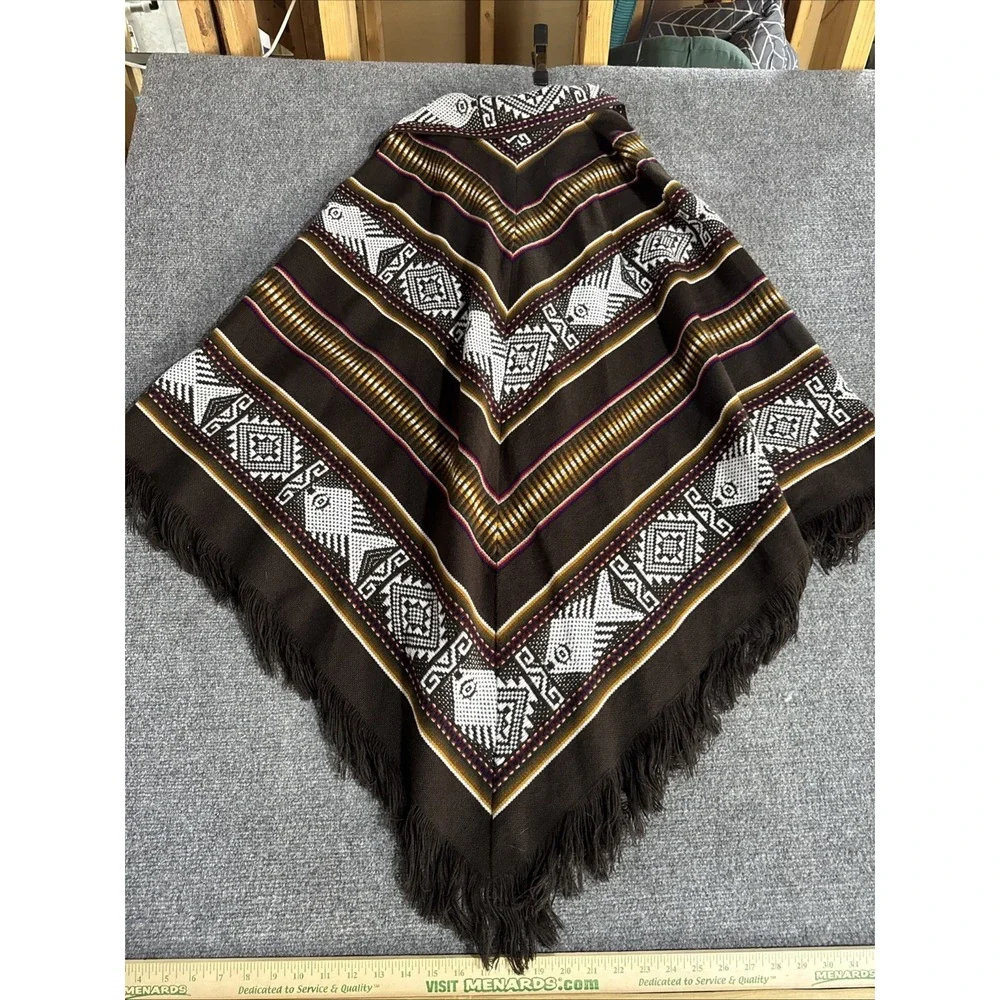 Inkas Crafts Ecuador Hooded Cape Sweater Wrap 100% WOOL Shawl Boho Hippie